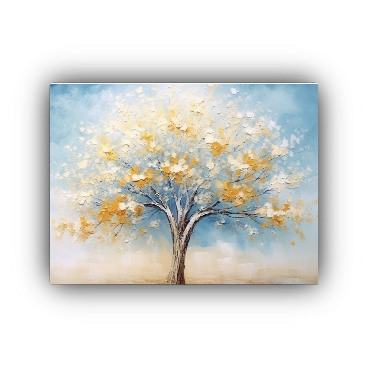 GENERICO - Cuadro De árbol Azul Con Hojas Amarillas Para Decorar La Sa 120x80cm