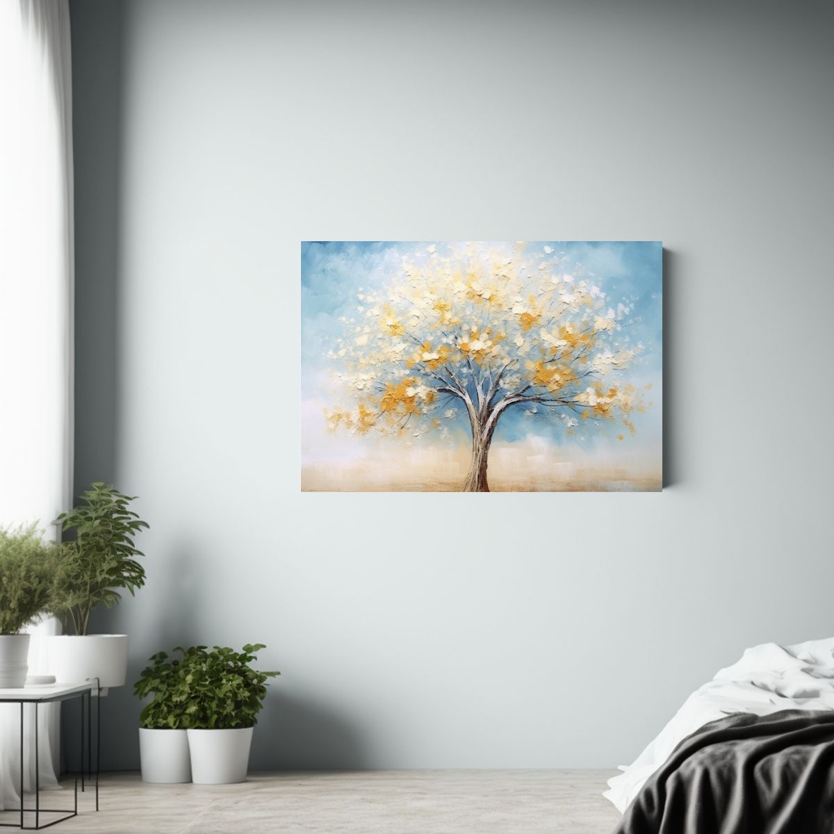 GENERICO - Cuadro De árbol Azul Con Hojas Amarillas Para Decorar La Sa 120x80cm