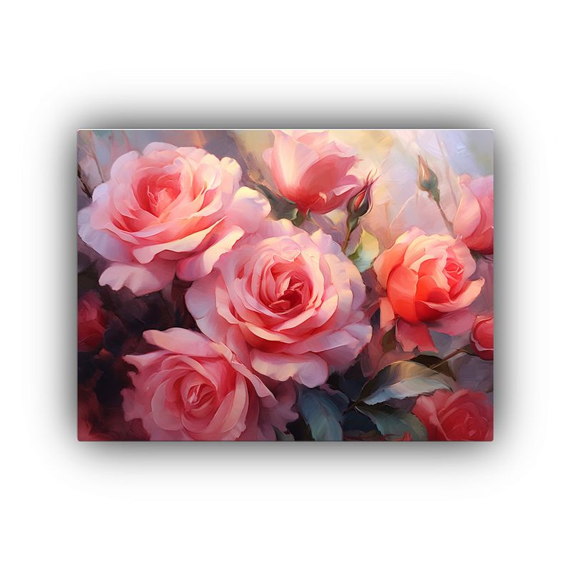 GENERICO - Pintura Al óleo De Una Rosa Roja Y Rosa En Primer Plano 120x80cm