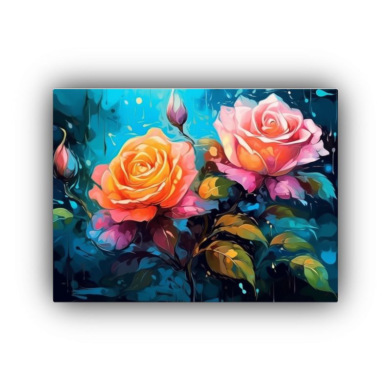 GENERICO - Cuadro Calidos Urbano Con Rosas Floreciendo Y Hojas Verdes E 120x80cm