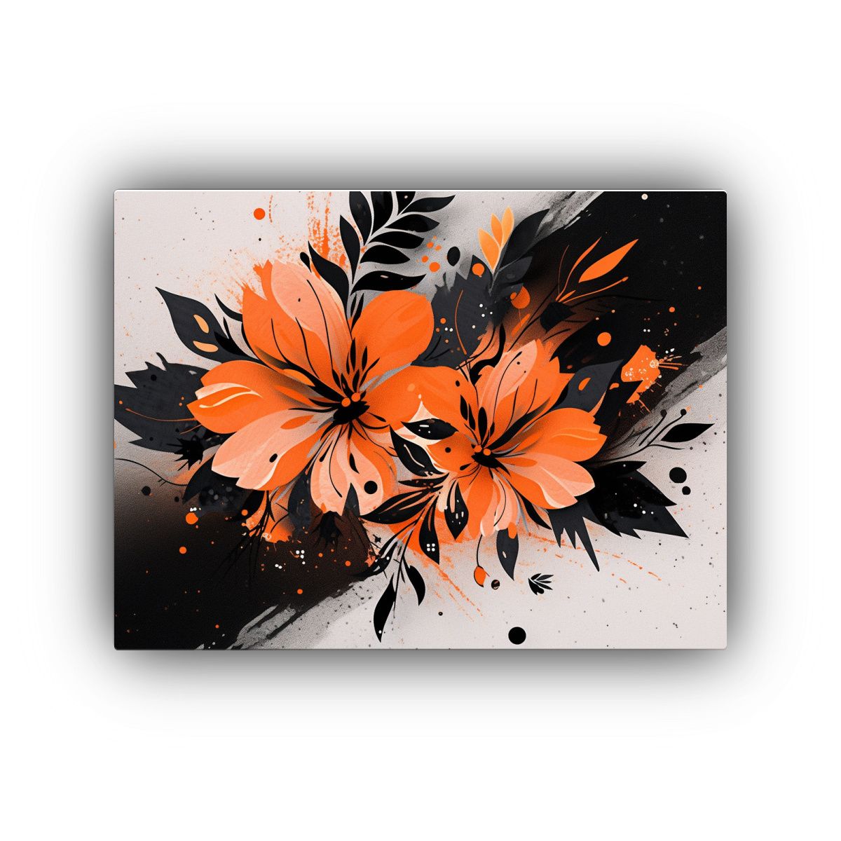 GENERICO - Lienzo De Tela Composición Única En Colores Naranja Y Negr 120x80cm