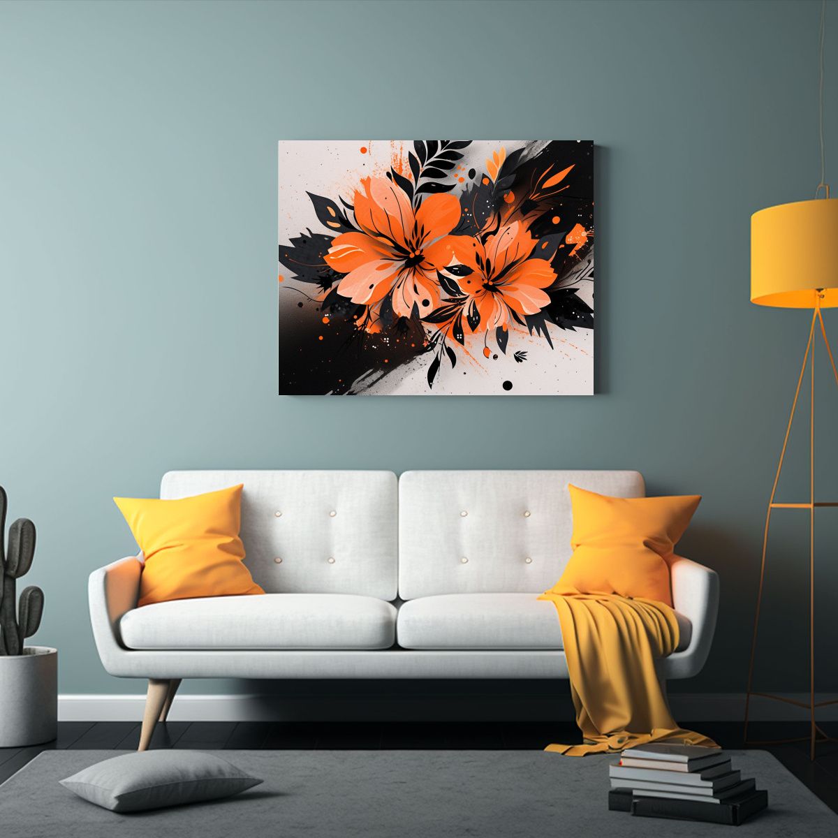 GENERICO - Lienzo De Tela Composición Única En Colores Naranja Y Negr 120x80cm