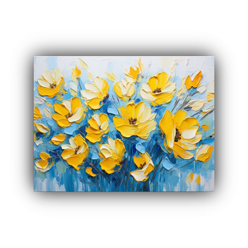 GENERICO - Pintura En Lienzo De Flores Multicolor En Amarillo Y Azul 120x80cm