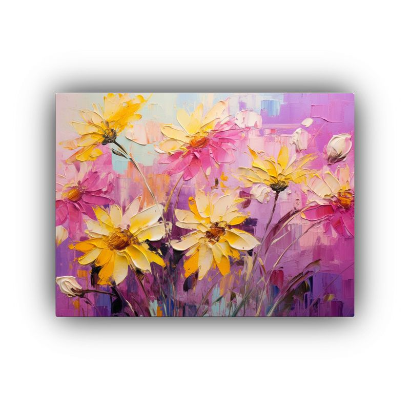 GENERICO - Pintura De Lienzo Abstracto En Amarillo Y Magenta Con Flores 120x80cm