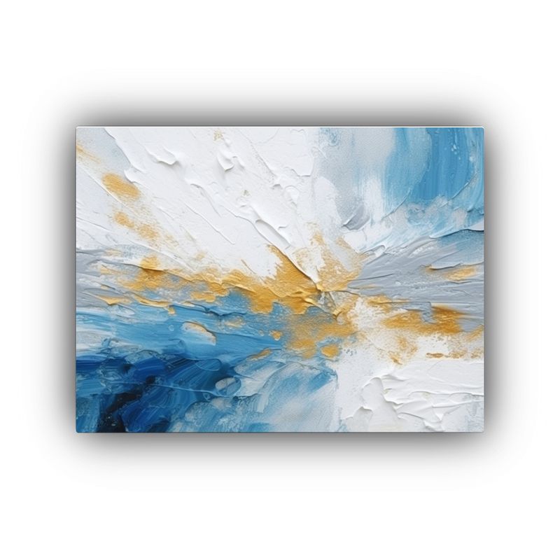 GENERICO - Pintura Abstracta En Azul Y Blanco Con Detalles Dorados Para 120x80cm