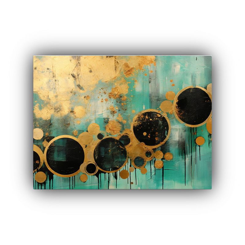 GENERICO - Lienzo Tela Círculos Negros Y Dorados Concepto Estrellado 120x80cm