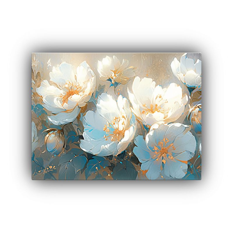 GENERICO - Cuadro Composición Regalo Turquesa Y Oro Con Flores En Lien 120x80cm