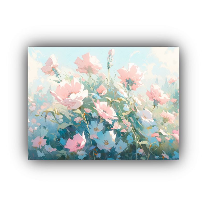 GENERICO - Cuadro Abstracto Con Flores En Tonos Turquesa Y Rosa 120x80cm