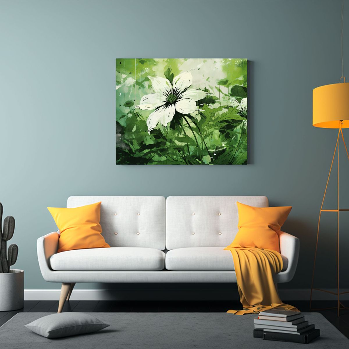 GENERICO - Pinturas Decorativas En Lienzo Floral Verde Y Blanco Con Atm 120x80cm