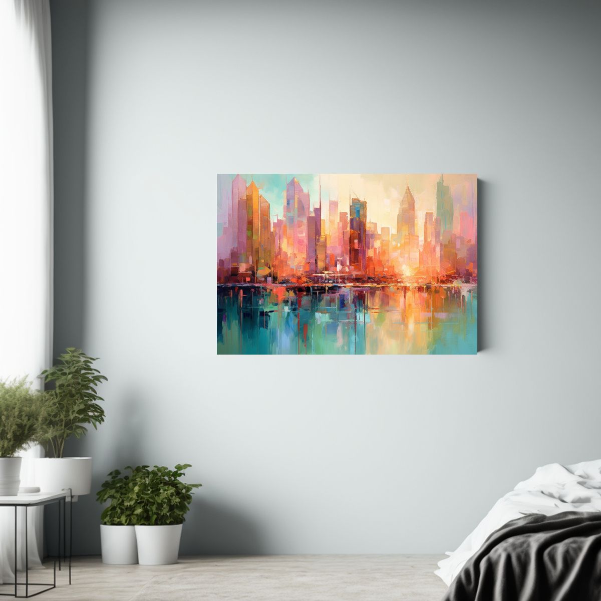 GENERICO - Pintura Abstracta De Paisaje Urbano Estilo Arte Calidos 120x80cm