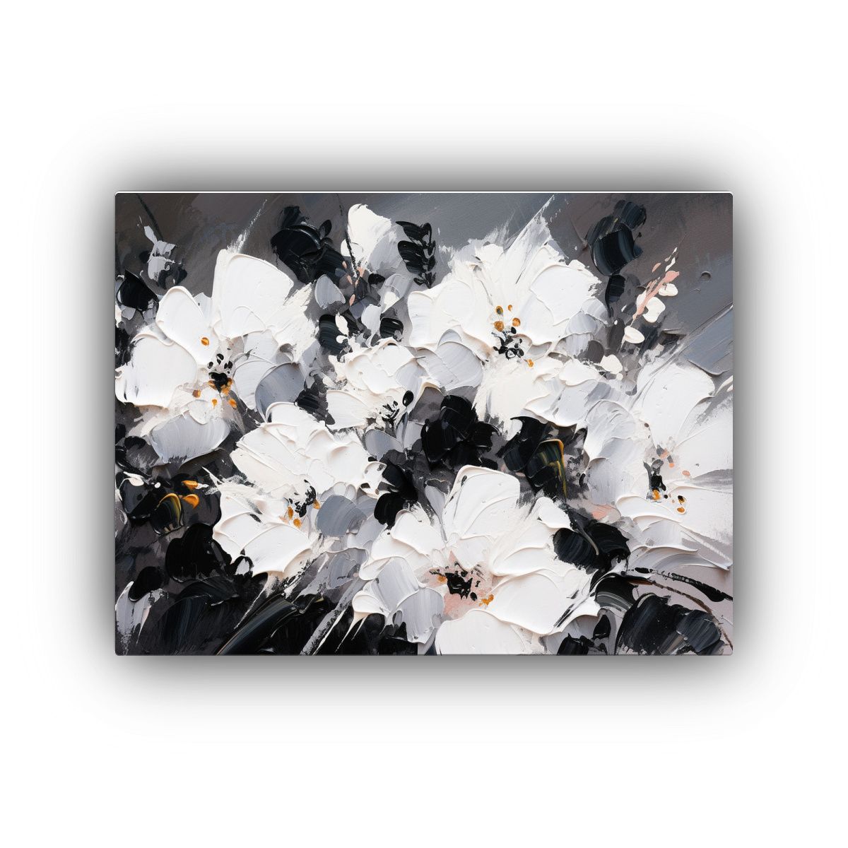 GENERICO - Cuadro De Flores En Blanco Y Negro En Tela Horizontal 120x80cm