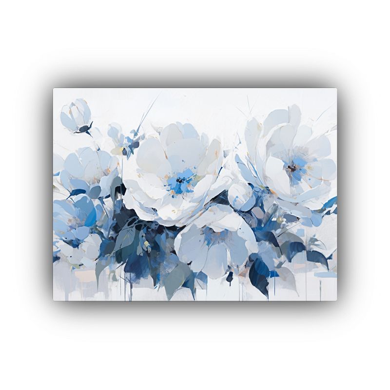 GENERICO - Cuadro Abstracto Simetría Flores Blanco Y Azul En Lienzo 120x80cm