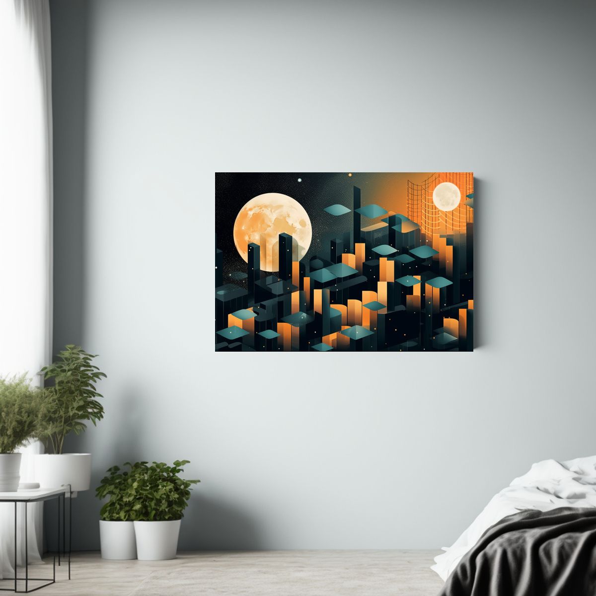 GENERICO - Cuadro Decorativo Moderno Noche Amarilla Lunar En Lienzo 120x80cm