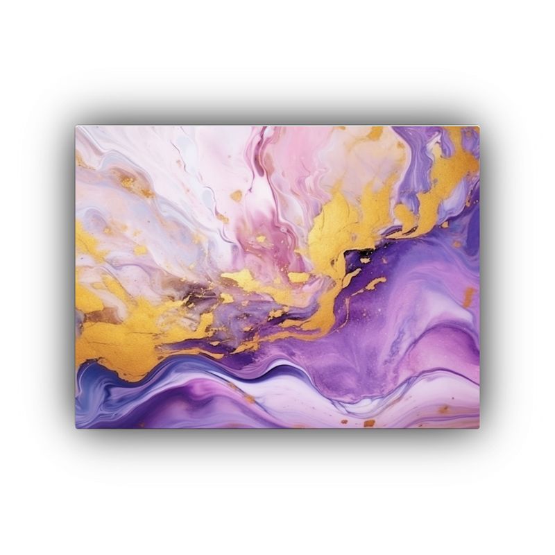 GENERICO - Cuadro Cuadro Acuarela Abstracta Morado Con Texto Dorado 120x80cm