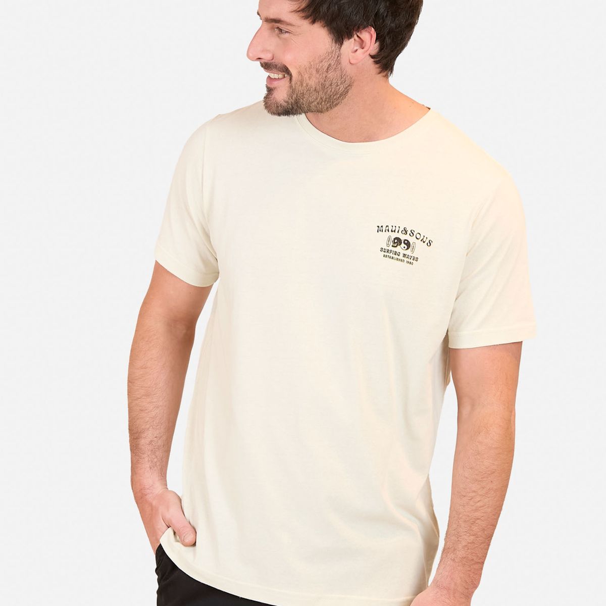 MAUI AND SONS - Polera MC Surfing Waves Tees Beige Hombre Maui And Sons_.
