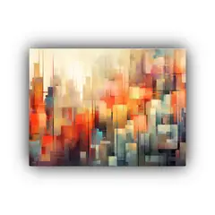 GENERICO - Pintura Abstracta De Ciudad En Tonos Naranja Y Color Moderno 120x80cm
