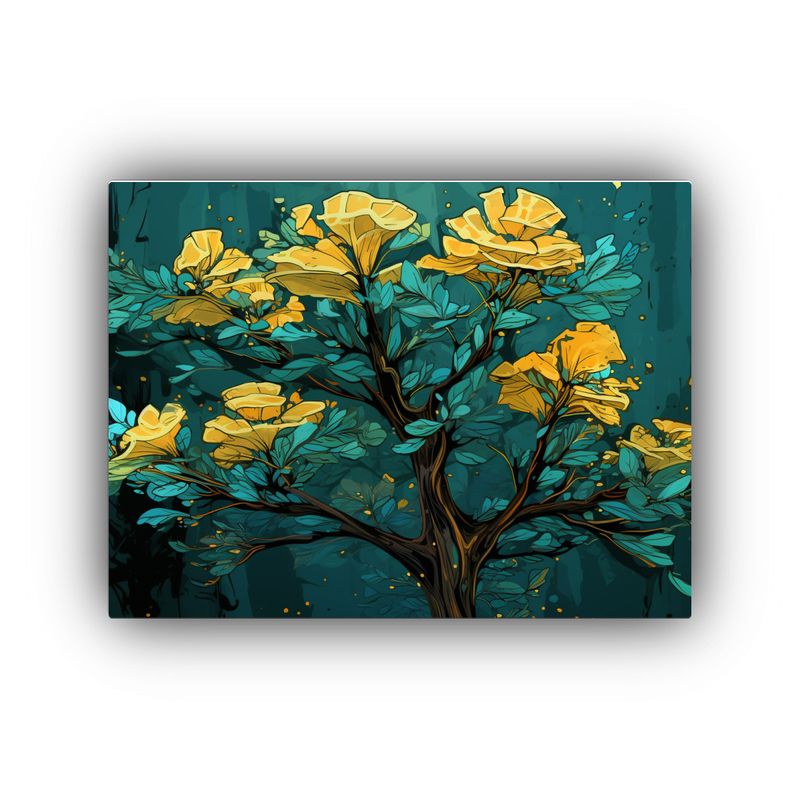 GENERICO - Pintura Abstracta Para Comedor Árbol Secuoya En Amarillo Y 120x80cm