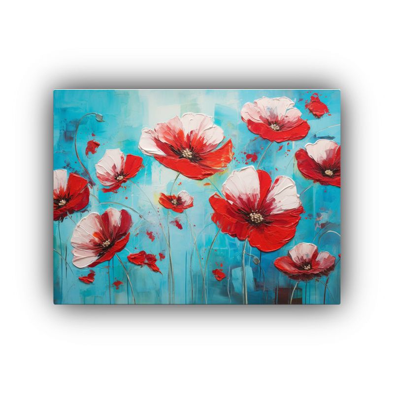GENERICO - Pintura Flor Roja Y Turquesa En Lienzo Alta Calidad Y Armon 120x80cm