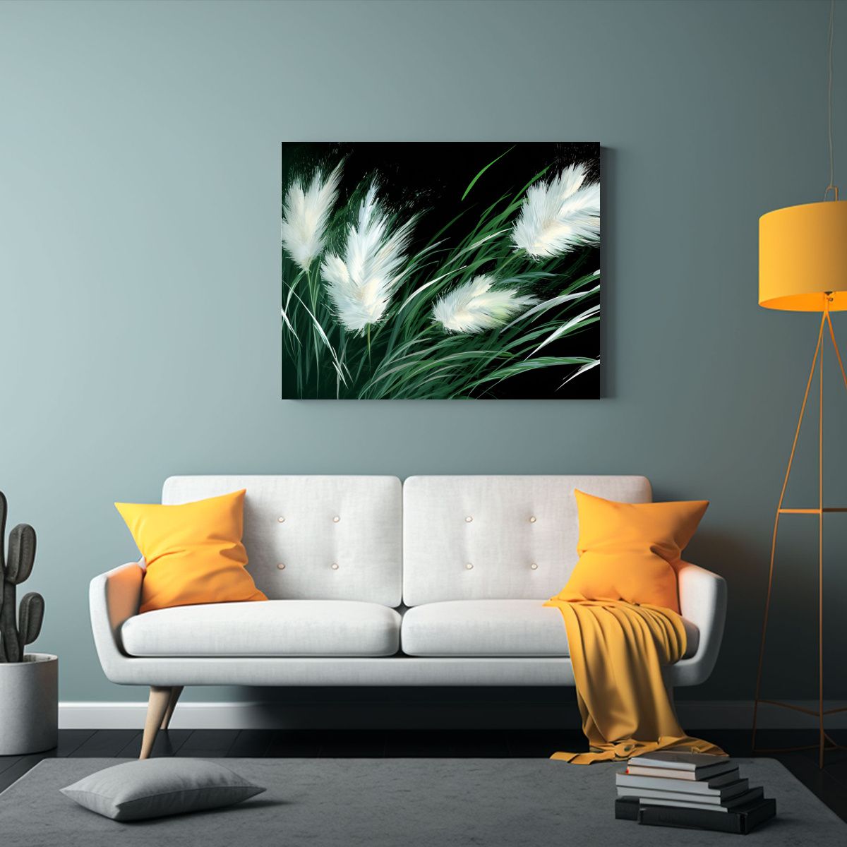 GENERICO - Pintura Decorativa De Concepto Neonoir Con Pampas Grass En V 120x80cm