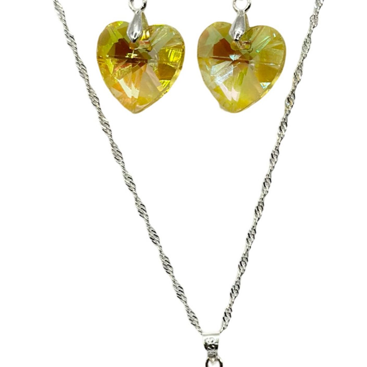 GENERICO - Conjunto Corazon Cristal Swarovski Amarillo Tornasol Plata