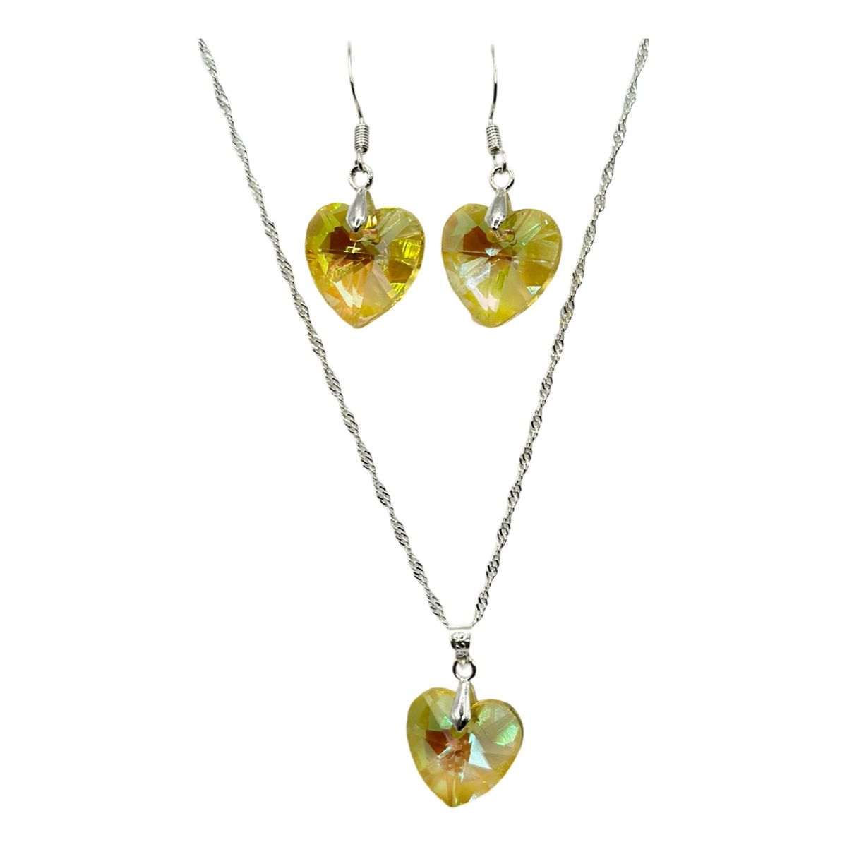 GENERICO - Conjunto Corazon Cristal Swarovski Amarillo Tornasol Plata