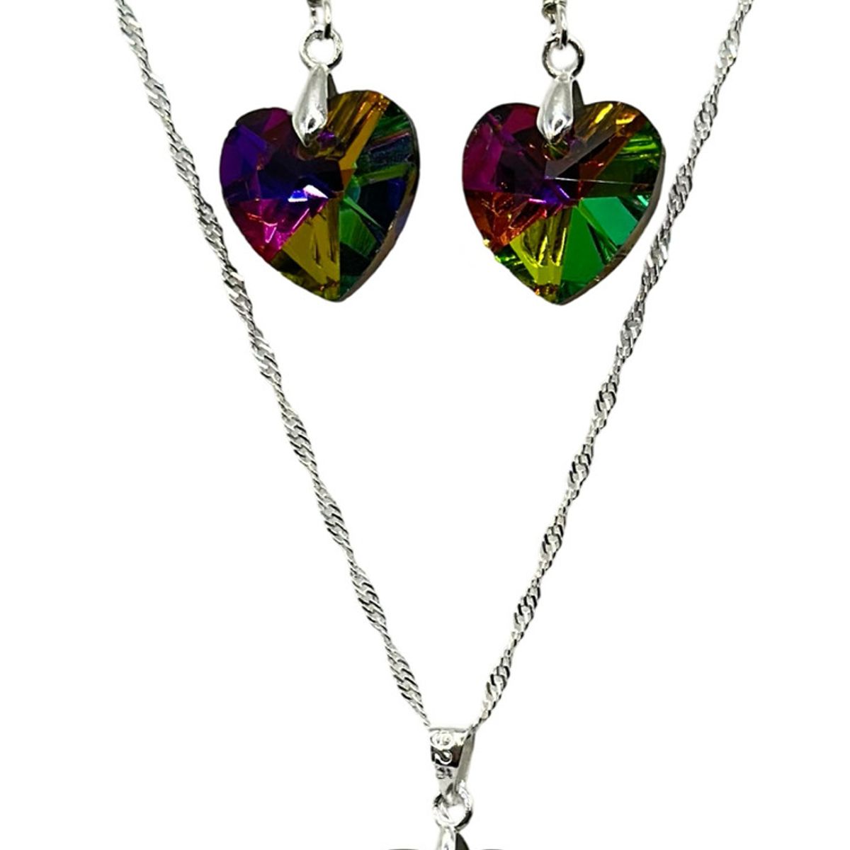 GENERICO - Conjunto Collar Corazon Swarovski Colores Tornasol Plata 925
