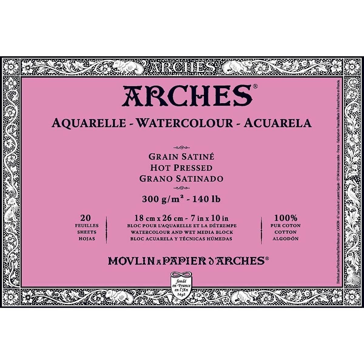 ARCHES - Block Papel Acuarela Arches 300gr Grano Satinado 18x26cm