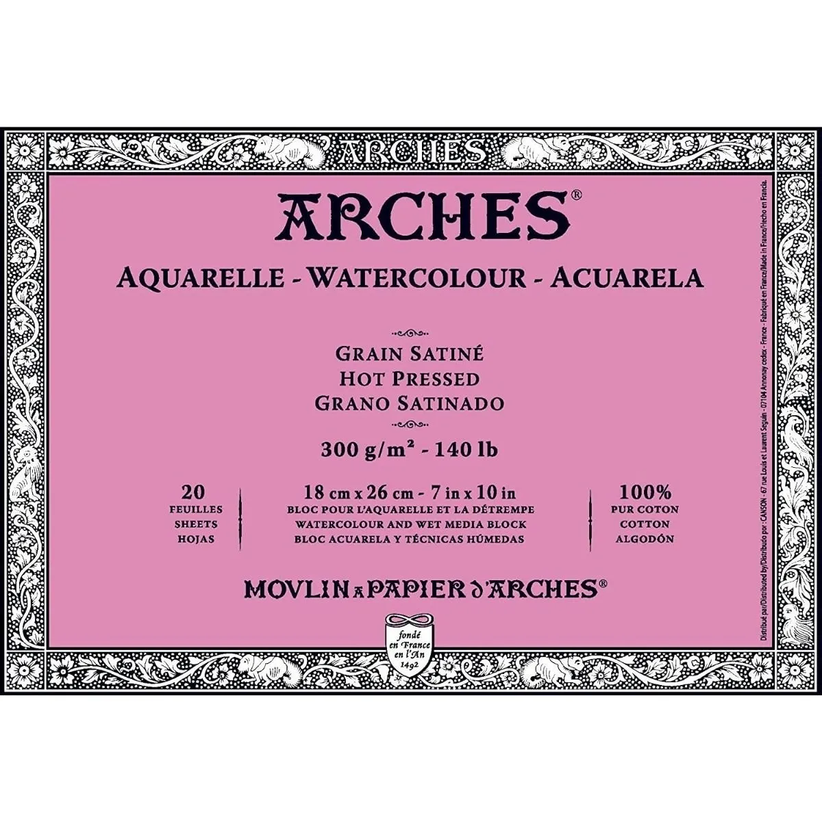 ARCHES - Block Papel Acuarela Arches 300gr Grano Satinado 18x26cm