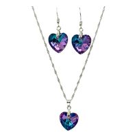 Conjunto Collar Aro Corazon Cristal Swarovski Lila Plata 925