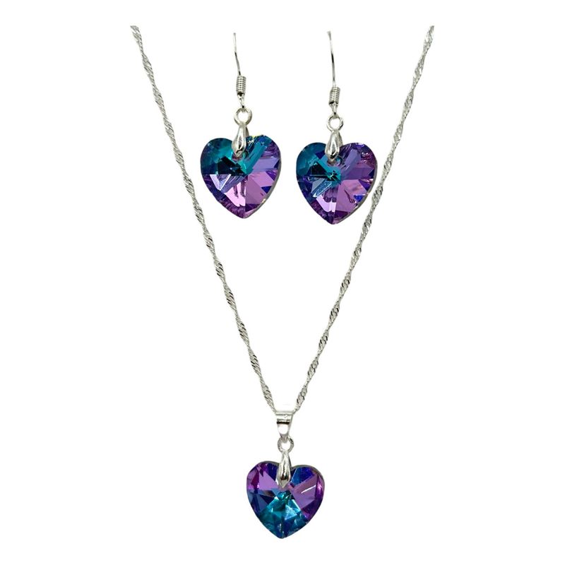 GENERICO - Conjunto Collar Aro Corazon Cristal Swarovski Lila Plata 925