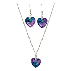 GENERICO - Conjunto Collar Aro Corazon Cristal Swarovski Lila Plata 925