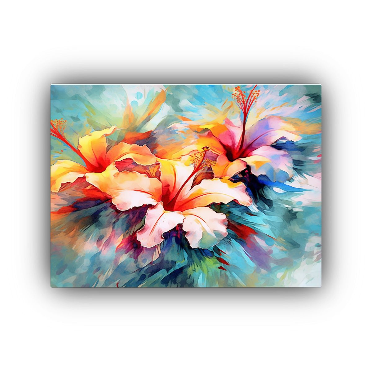 GENERICO - Cuadro Decorativo Flores Tropicales En Acuarela Fondo Blanco 120x80cm