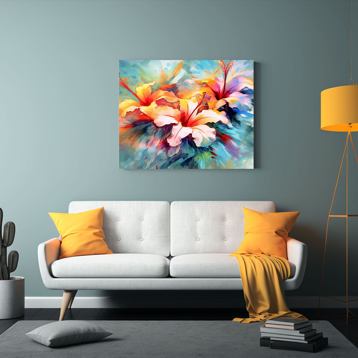 GENERICO - Cuadro Decorativo Flores Tropicales En Acuarela Fondo Blanco 120x80cm