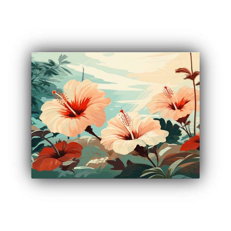 GENERICO - Pintura Decorativa Con Varias Flores De Hibisco En El Interi 120x80cm