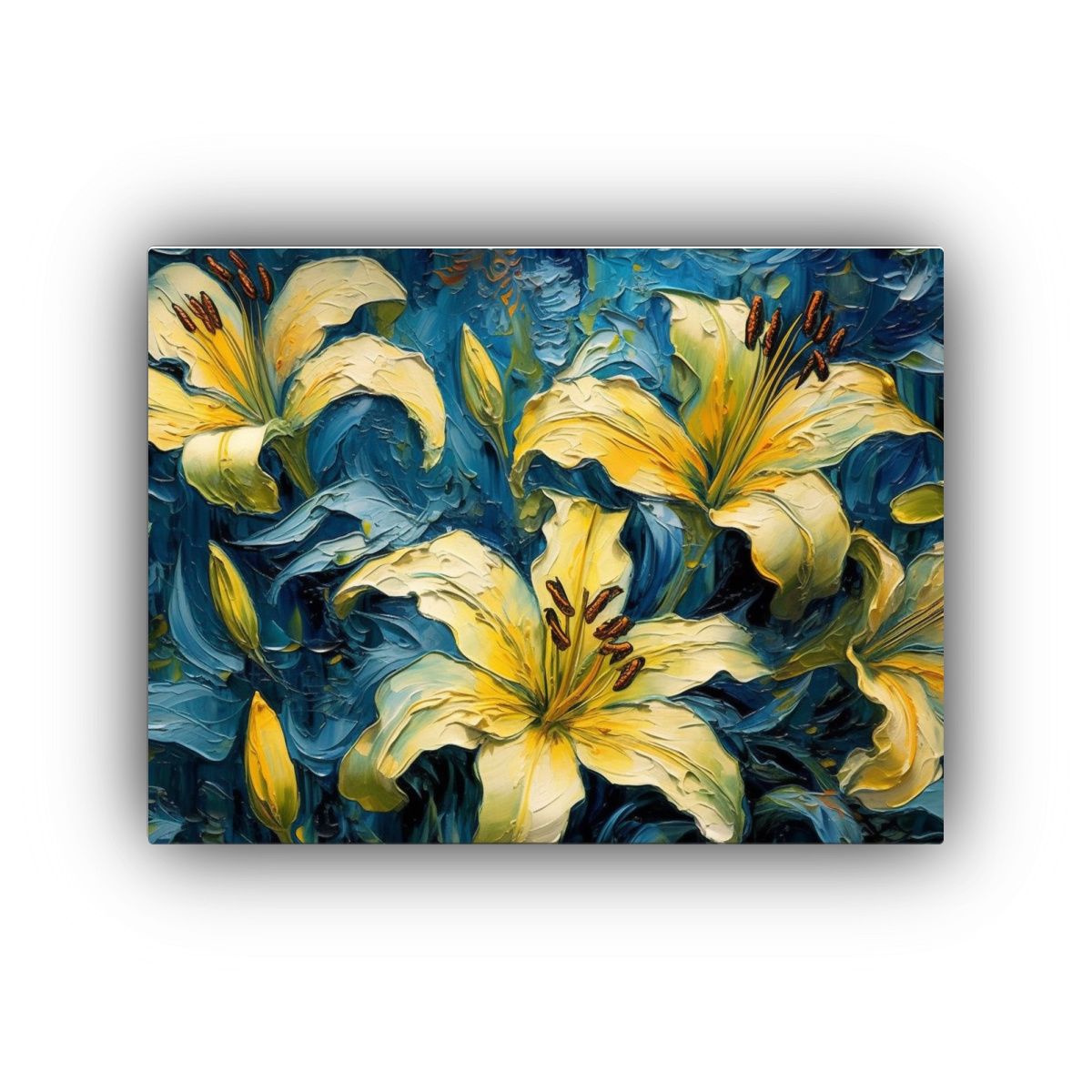 GENERICO - Cuadro Patron Intenso De Lirios Amarillos Sobre Fondo Azul A 120x80cm
