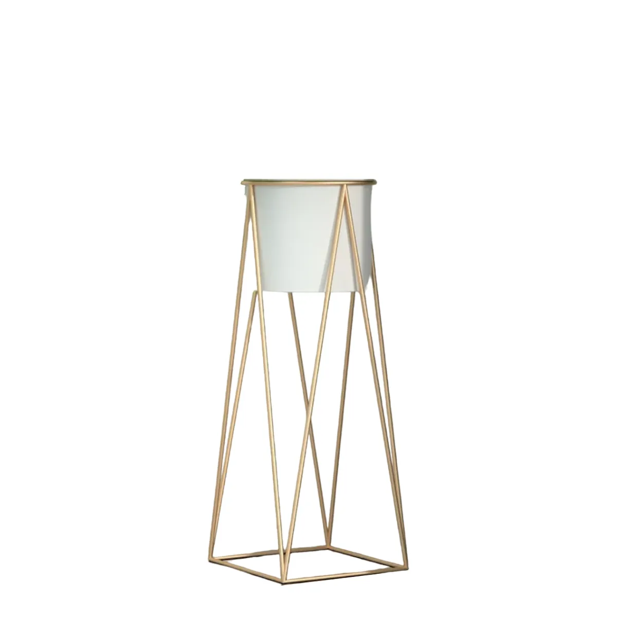 GENERICO - Porta Macetero Pedestal Maceta Plantas Blanco Dorado Mediano