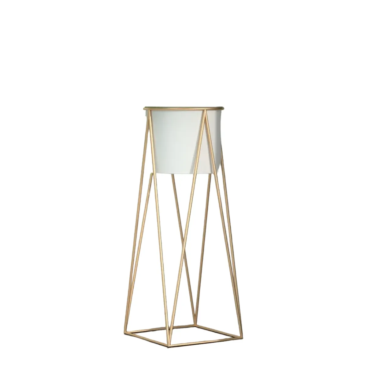 GENERICO - Porta Macetero Pedestal Maceta Plantas Blanco Dorado Mediano