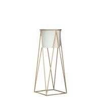 Porta Macetero Pedestal Maceta Plantas Blanco Dorado Mediano