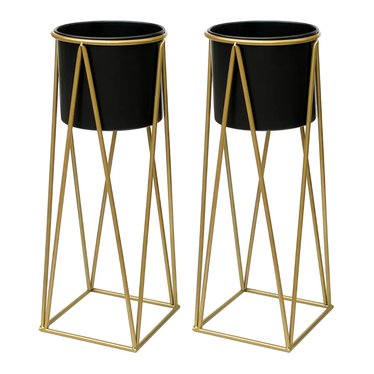 GENERICO - Set 2 Porta Maceteros Pedestal Igual Tamaño Negro Dorados