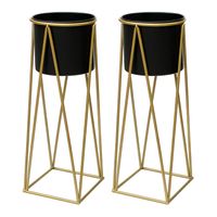 Set 2 Porta Maceteros Pedestal Igual Tamaño Negro Dorados
