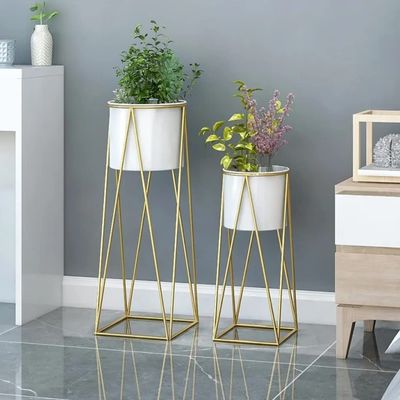 Imagen 2 del producto Set 2 Porta Maceteros Pedestal Maceta Plantas Blanco Dorados