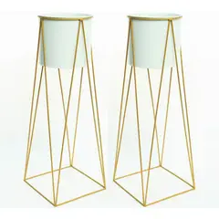 GENERICO - Set 2 Porta Maceteros Pedestal Igual Tamaño Blanco Dorados
