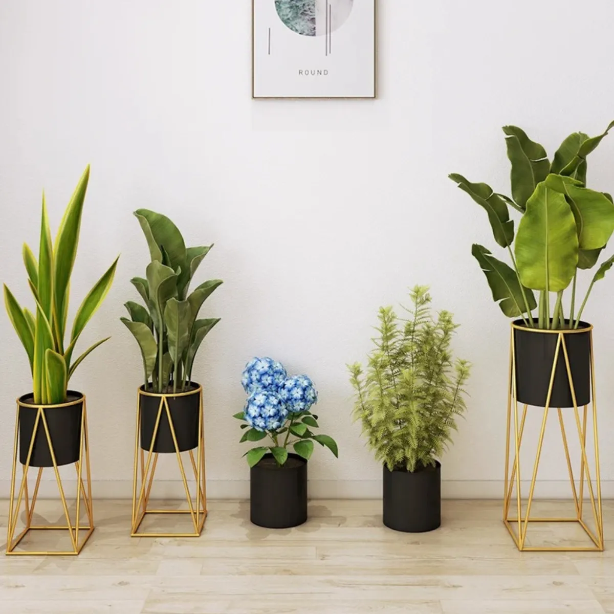 GENERICO - Porta Macetero Pedestal Maceta Plantas Negro Dorado Mediano.