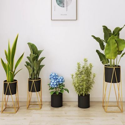 Imagen 2 del producto Porta Macetero Pedestal Maceta Plantas Negro Dorado Mediano.