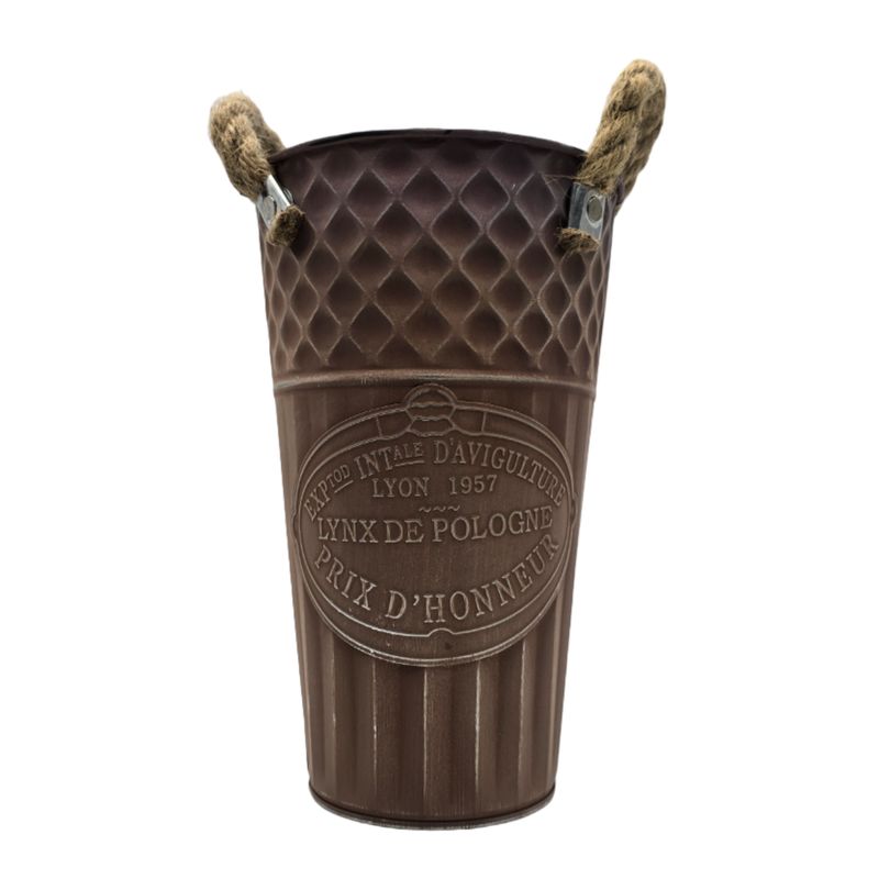 GENERICO - Macetero Balde Metalico Decorativo Vintage Desgastado Cafe S