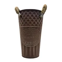 GENERICO - Macetero Balde Metalico Decorativo Vintage Desgastado Cafe S