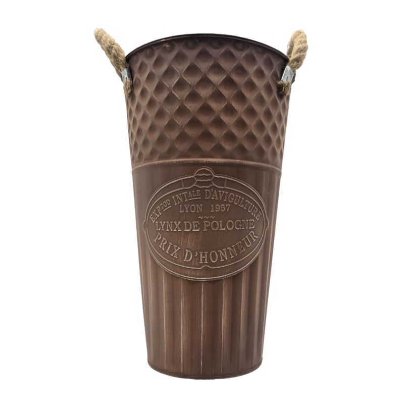 GENERICO - Macetero Balde Metalico Decorativo Vintage Desgastado Cafe M
