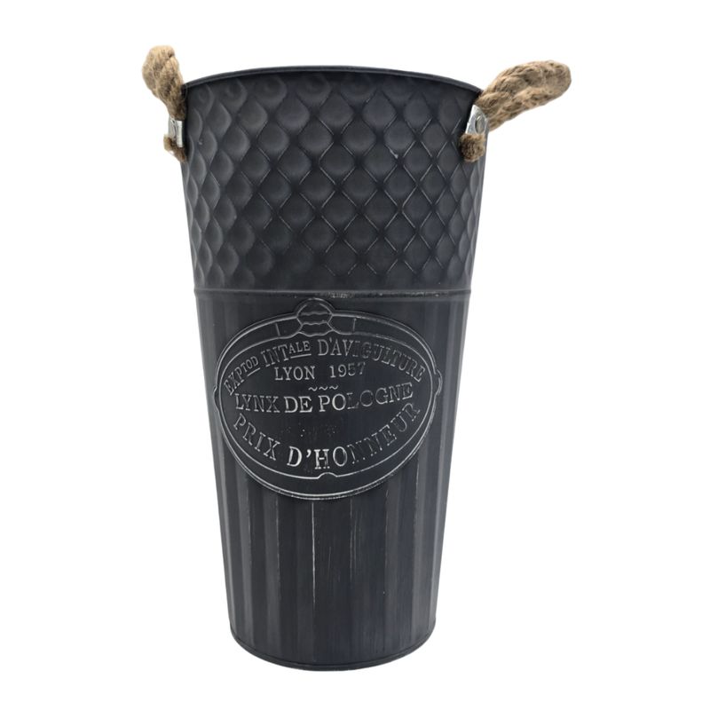 GENERICO - Macetero Balde Metalico Decorativo Vintage Desgastado Gris M