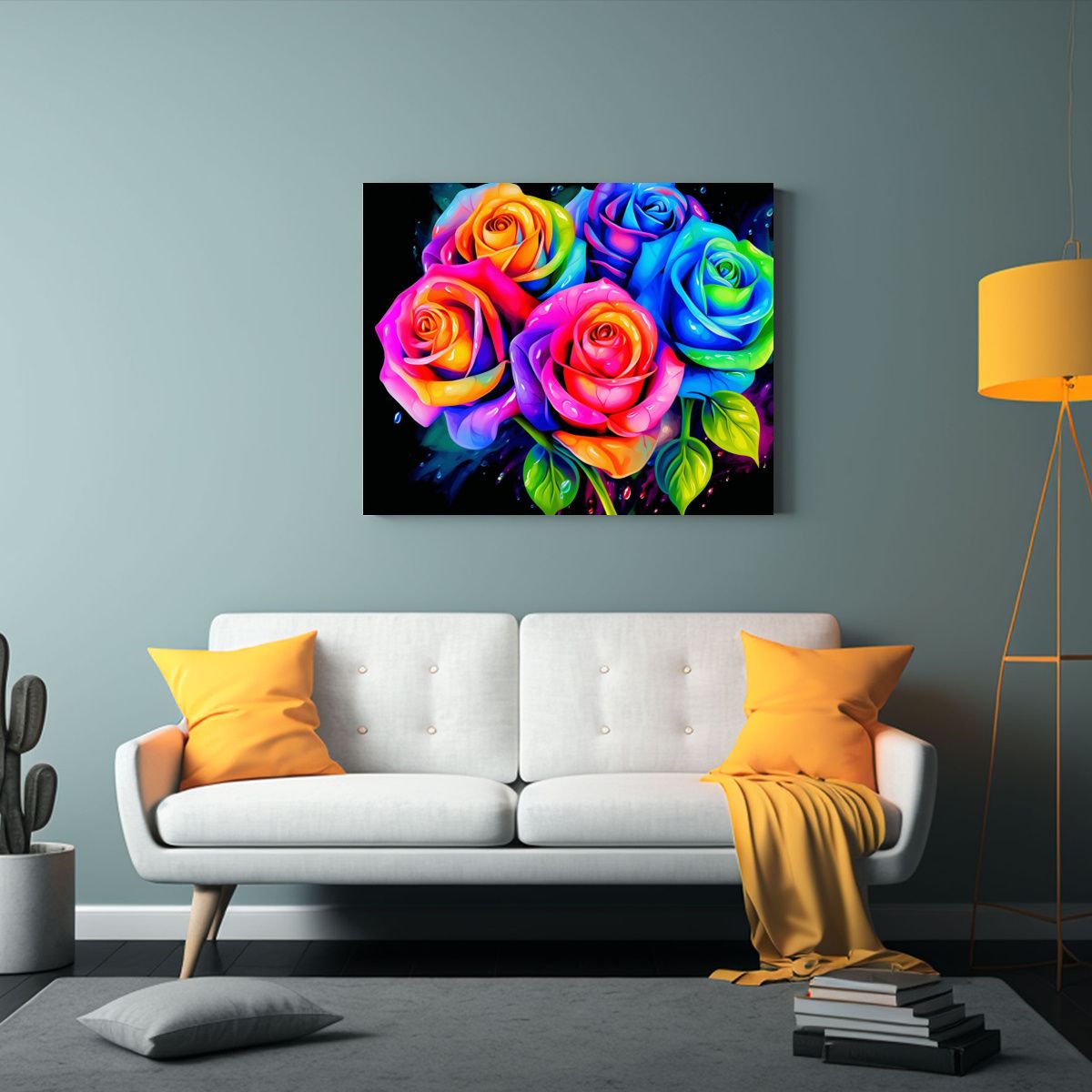GENERICO - Cuadro De Dibujo Inspiración Rosas Arcoíris Realistas Y Vi 120x80cm
