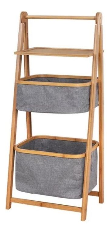 Mueble Estante Organizador Bambu Cesto - Gris.